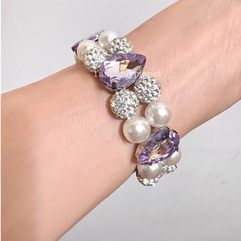 🌹HP🌹 NEW Gorgeous Amethyst Rhinestone Diamond, & Pearl Bracelet